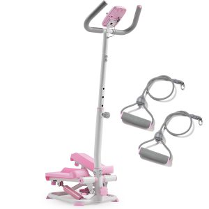 Pink Smart Advanced Stair Exercise Stepper with Handlebar and Resistance Bands